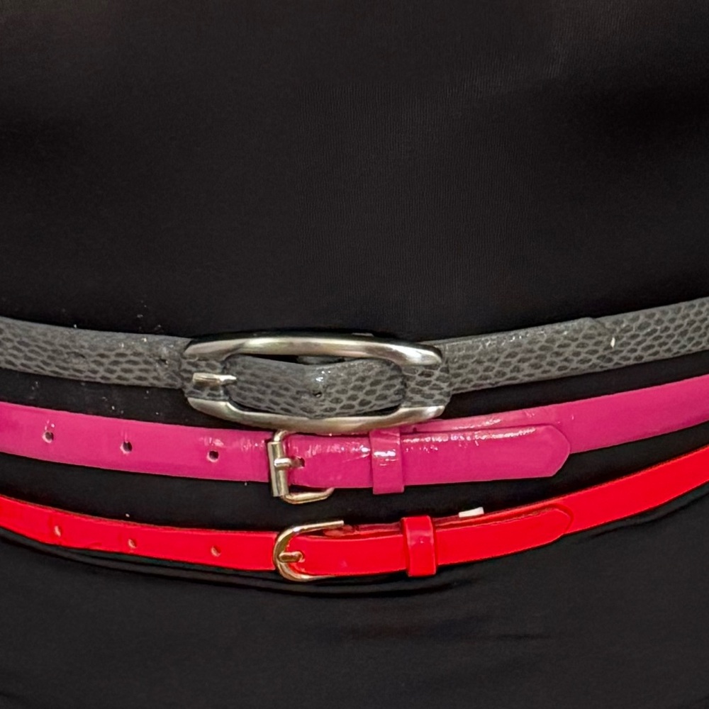 Stacked Slim Belts Set - Pink, Red, Gray